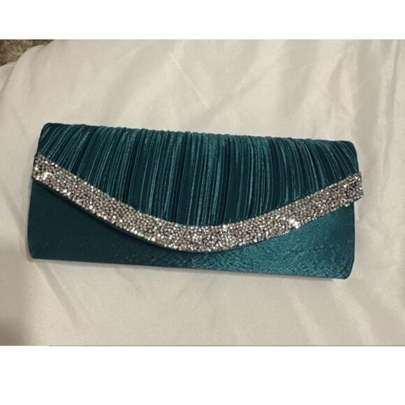Evening Clutch Crossbody Bag Green Purse Wedding Handbag Party Prom Bridal Gift - Picture 3 of 10